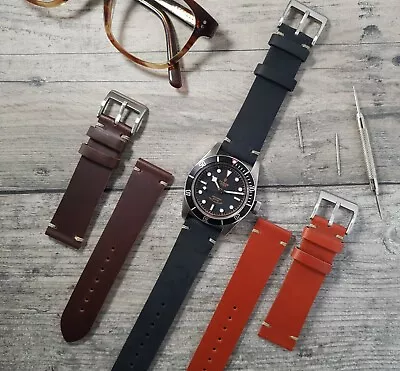 £17.95 • Buy Vintage Style Leather Stitch Watch Strap Band | Brown & Black | 18mm 20mm 22mm
