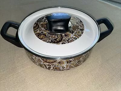 Vintage Fancipans Brown Paisley Enamel Ware Pot With Lid • $17