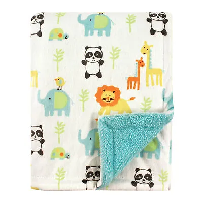 Luvable Friends Baby Plush Blanket With Sherpa Back Neutral Animals One Size • $12.99