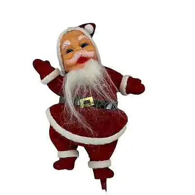 Flocked Santa Claus Figure Dancing Waving Rosy Cheeks Plastic Face 8.5   Vtg • $14.99