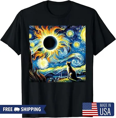 Total Solar Eclipse 2024 Van Gogh Starry Night Cat Men Women T-shirt S-5XL • $19.99