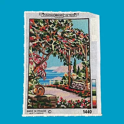 Vtg Margot Creation De Paris Needlepoint Tapestry Canvas Sea Riviera Flower Tree • $35