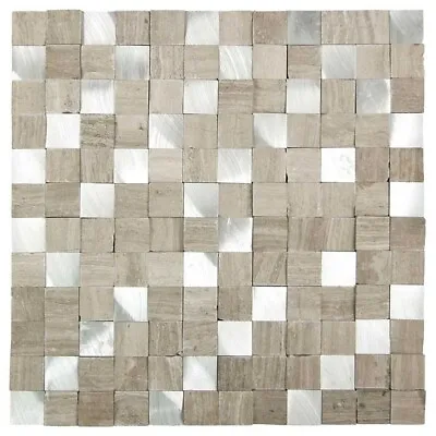 Stone & Metal Tile Cora 3D Squares Pattern Kitchen Shower Backsplash White Wood • $15.28