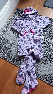 Primark Girls Cosy All In One Sleepsuit Pyjamas Childrens Kids Cow Suit  13yrs • £15.99