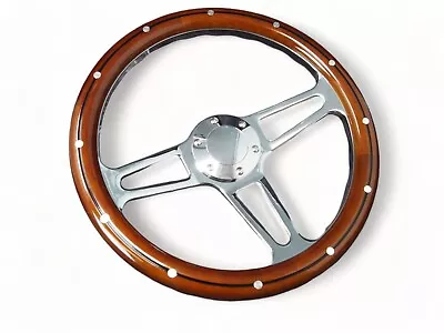 Wood Steering Wheel 14 Inch Aluminum W Installation Adapter And Horn Chevy 69-94 • $149.99