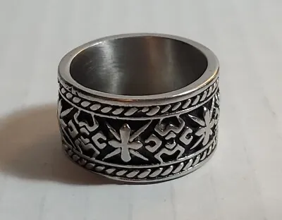 Mens Silvertone Viking Celtic Ring Size 12 Stainless Steel Knotted Edging  • $35