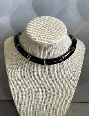 Modern Mexican Sterling Silver 925 Necklace Choker Black Onyx • £217.98