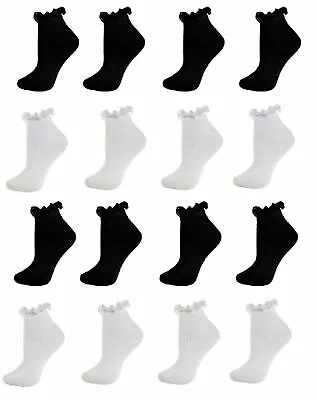 £4.99 • Buy 3 Pairs Girls Kids White Black Frilly Ankle Cotton School Lace Socks All Sizes 