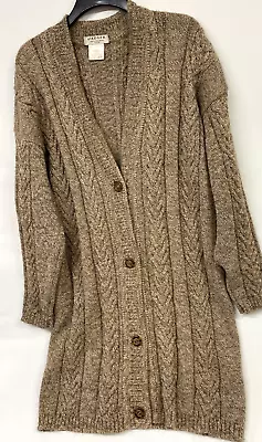 Jaeger Vintage Long Cardigan Jacket M/l/xl Brown Wool & Alpaca Cable Knit 821 • £45