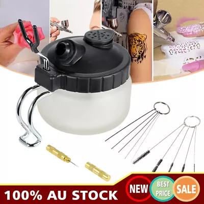 304ml Glass Air Brush Holder Cleaning Pot Clean Paint Jar Bottle+Wash Clean Tool • $22.89