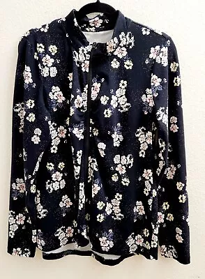 Maurices Multi-Colored Mock Neck Zip Up Stretch Floral Long Sleeve Jacket Size L • $17.99