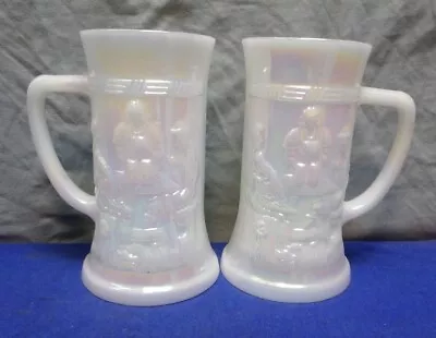 2 Vintage Federal Iridescent Carnival White Milk Glass Stein Tavern Scene Mug • $9.99