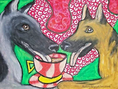 4x6 Art Print German Shepherd Collectible Vintage Style Dogs Drinking Coffee • $14