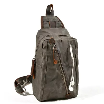 Men Vintage Shoulder Bag Sling Crossbody Chest Oil Wax Canvas Travel Backpack  • $46.59