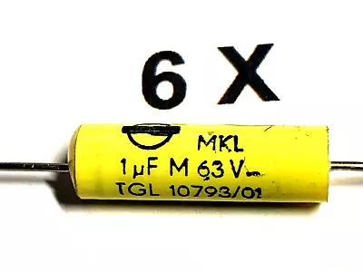 1uF 63V 20% 70°C 1μF Axial MKL1 RFT TGL10793 D=6.5mm L=22mm 6 Pieces • $6.47