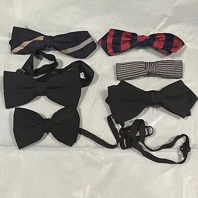 Vintage Lot Of 6 Bow Ties Striped Black Pattern 1940s 1950s 1960s Neck • $35