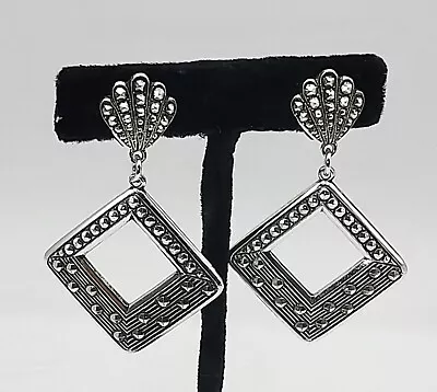 Vintage Marcasite Clip-on Earrings Silver Tone Art Deco • $6