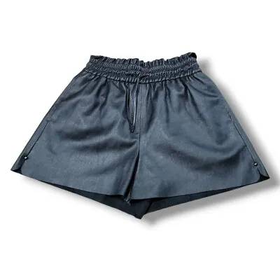 Zara Shorts Size Small W26 XL3  Paperbag Shorts Elastic Waist Faux Leather Black • $24.64