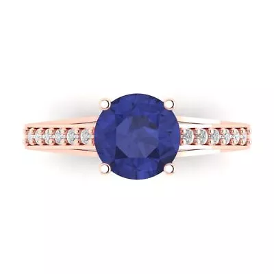 2.21 Round Cathedral Simulated Tanzanite Classic Bridal Ring Solid 14k Pink Gold • £350.24