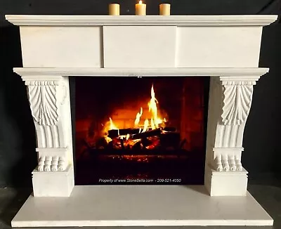 White Marble Mantel – Hand Carved Stone Mantle – CLAW FOOT DESIGN • $3450