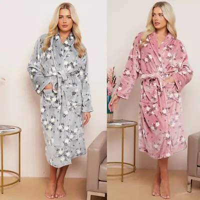 Dressing Gown Robes Warm Soft Cosy Winter Floral Bathrobe Nightwear One Size UK • £14.99