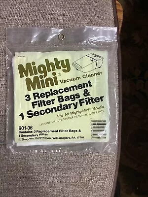 NEW Genuine Mighty-Mini Vacuum 3 Cleaner Bags & 1 Secondary Filter - 901-06 • $10.75