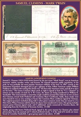 Samuel Clemens - Mark Twain - Signed Beech Creek Railroad Stock Certificate - Au • $6480