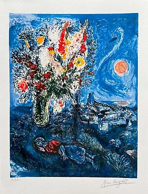 Marc Chagall LA DORMEUSE AUX FLEURS Facsimile Signed & Numbered Giclee Art 17x12 • $59.99