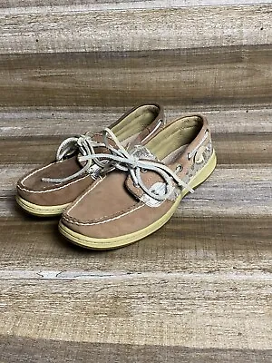 Sperry Top Sider Boat Shoes Womens 6.5 M Bluefish Leopard Sequin Leather 9174624 • $28.49