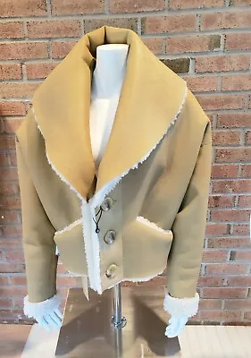 Michael Kors Collection Shearling & Leather Reversible Shawl Jacket. Sz. S Cream • $875.99