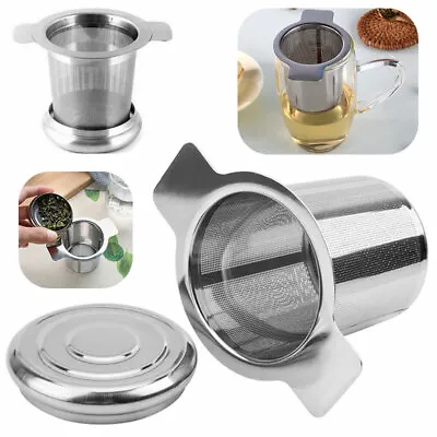 $8.26 • Buy Stainless Steel Mesh Tea Infuser Metal Cup Strainer Loose Leaf Filter With Lid