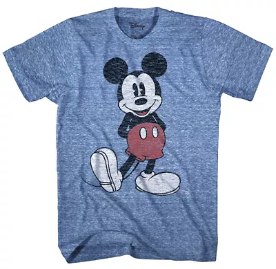 Disney Mickey Mouse Full Pose Distressed Men's Blue Snow Heather T-Shirt • $14.99