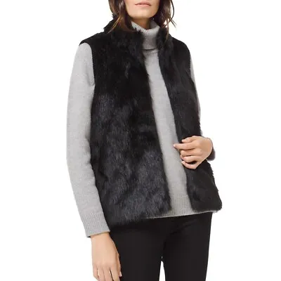 MICHAEL KORS NEW Women's Black Faux-fur-front Sweater Vest Jacket Top M TEDO • $59.98