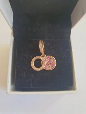 $59 • Buy Pandora Rose Gold Sparkling Pink Disc Double Dangle Charm 789186C02