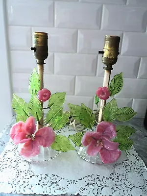 Vintage Murano Venetian Czech Slag Glass Flower Lamp Pair • $345