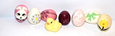 Vintage Easter Eggs & Chick Hand Painted Ceramic Floral Basket Decor 8 Pc Lot • $15.75