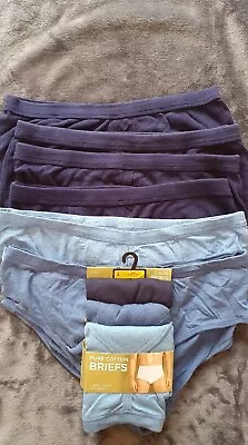 M&S Blue Cotton Briefs X9 Brand New L • £9.50