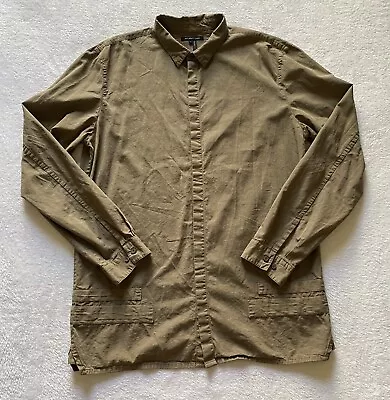 Helmut Lang Shirt Mens Large Brown Cotton Wool Cashmere Button-Up Military Shirt • $59.99