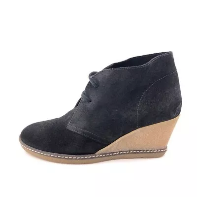 J. Crew MacAlister Wedge Ankle Booties Womens Size 8 Lace Up Black Leather Italy • $69