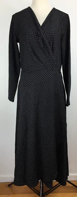 Womens Size 12 -14  Long Lined Thick Jersey Full Wrap Maxi Dress Black Stretch • $23.99