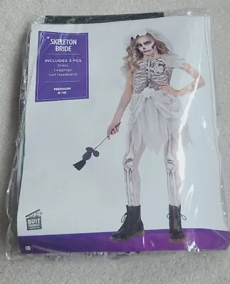 Skeleton Zombie Corpse Bride Girl's Costume Halloween Fancy Dress M(8-10) Nwt • $12.50