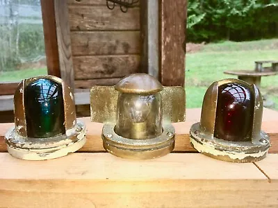 Vintage PERKO Brass DC Electrical Navigation Lights Nautical GLASS • $285