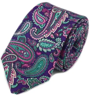 New Luxury Mens Purple Pink Green Paisley Pattern Tie Necktie Skinny • £6.99