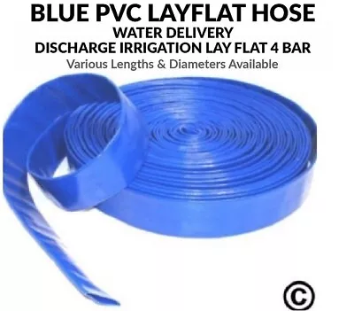 Blue PVC Layflat Hose Pipes Water Delivery Discharge Irrigation Lay Flat 4 BAR • £3.85