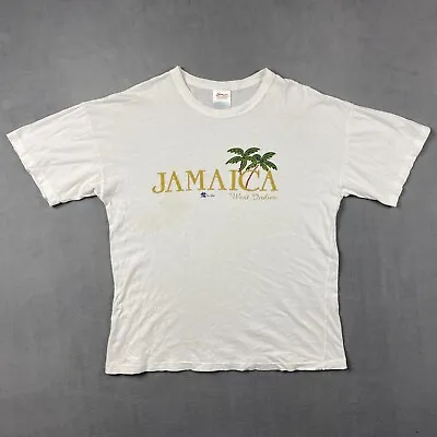 Vintage Jamaica Shirt Mens XL White Single Stitch Sun Cub Beach Island Palm Tree • $7.44