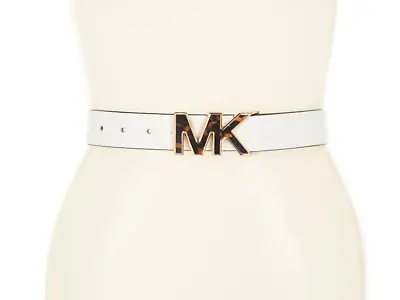 MICHAEL KORS Women's Belt White Genuine Leather Gold & Tortoise MK Logo Size SM • $33.74