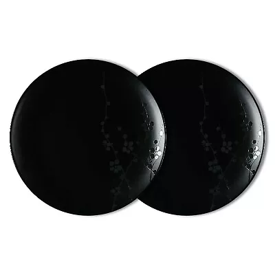 Pair Of Gourmet Basics By Mikasa Midnight Silhouette Black 9  Salad Plates YT004 • $25