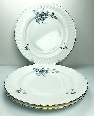 Kaiser Silver Dawn Salad Plates SET Of 3 Blue Black Rose Germany Dessert  8” Dia • $44.23