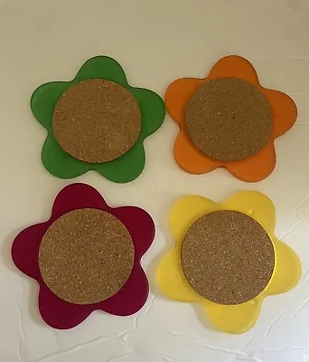 VTG Acrylic Lucite Cork Flower Cup Glass Drink Coasters Made In Taiwan • $14.50