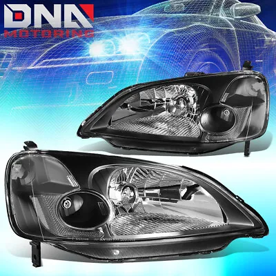 For Honda Civic 2001-2003 Sedan Jdm Black Housing Clear Coner Headlights Lamp • $86.88